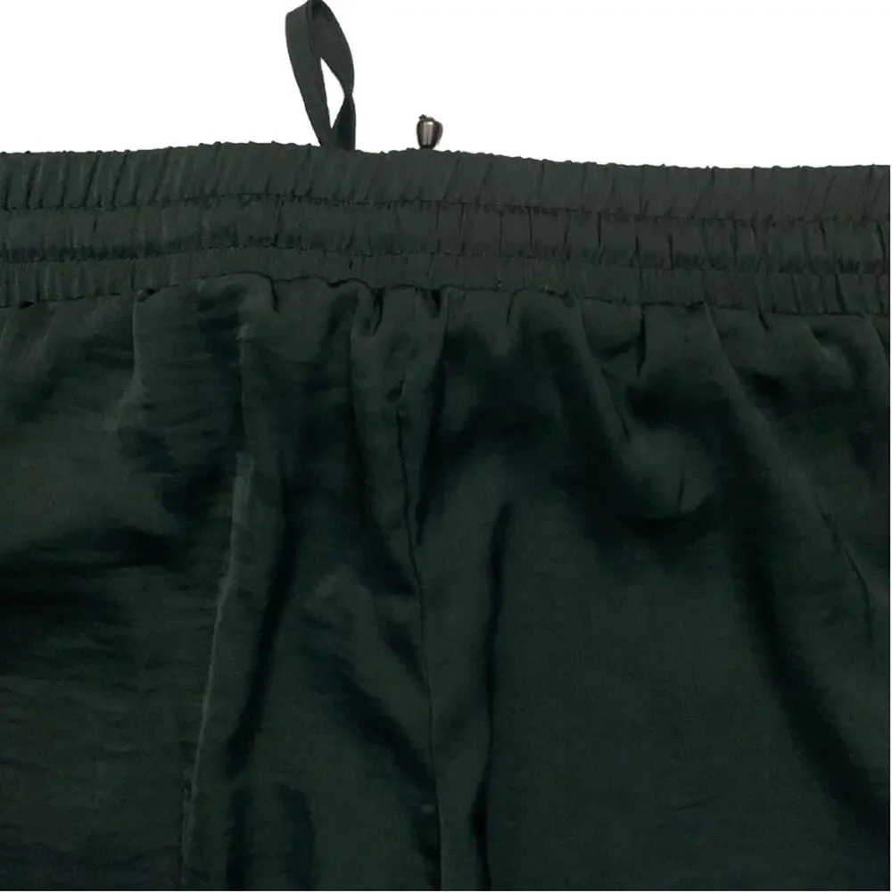 Forest Green Satin Relaxed Jogger Track Pants Dressy Preppy Sporty Blokecore - Picture 6 of 9